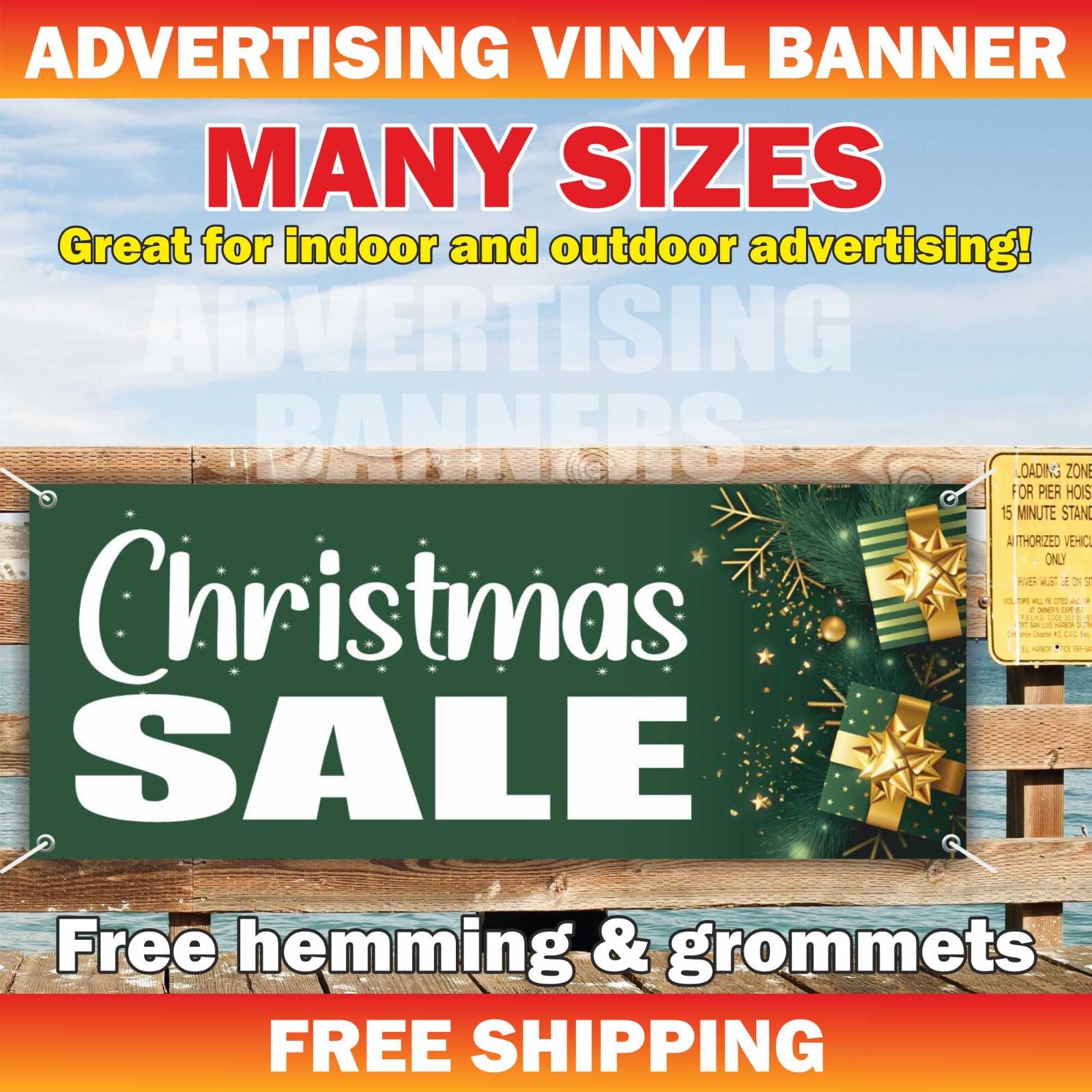 Christmas SALE Advertising Banner Vinyl Mesh Sign Merry Xmas Holidays New Year