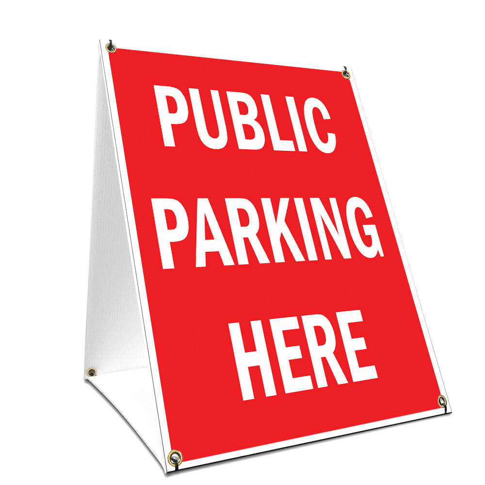 A-frame Sidewalk Sign Public Parking Here With Graphics On Each Side