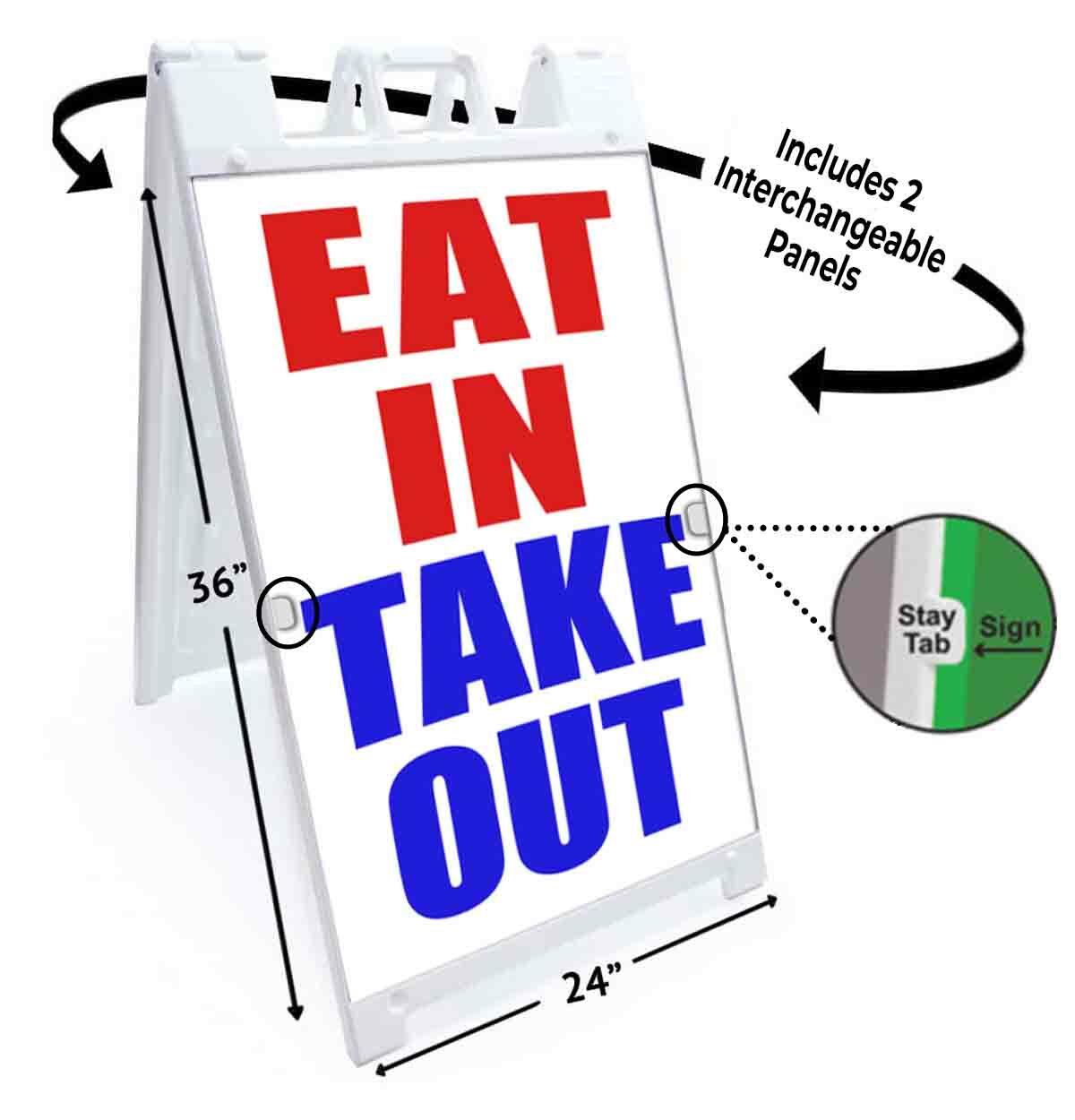 EAT IN TAKE OUT Signicade 24×36 Aframe Sidewalk Sign Banner Decal RESTAURANT