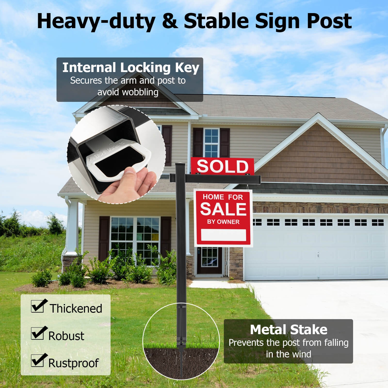 6′ UPVC Real Estate Sign Post Open House Yard Home for Sale W/Stake