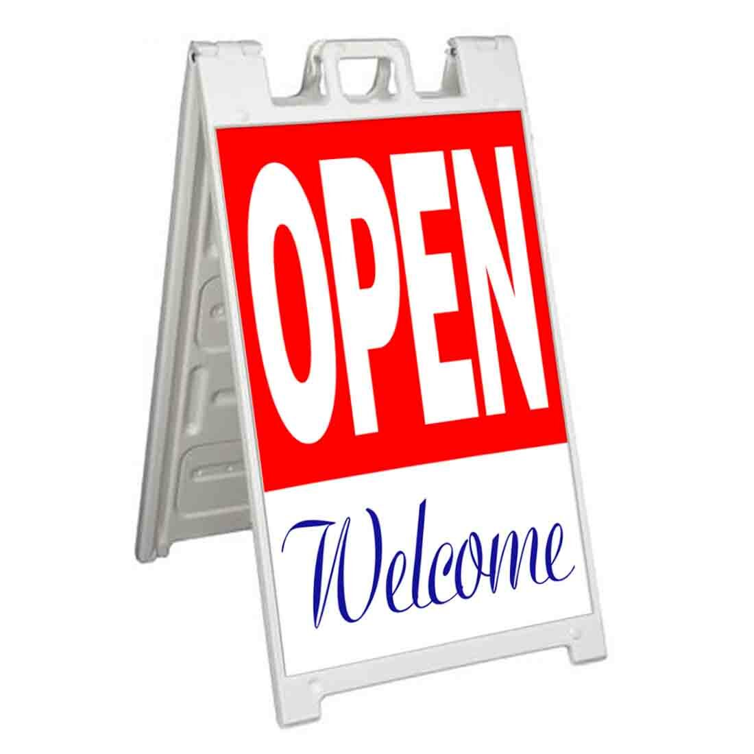 OPEN WELCOME Signicade 24×36 Aframe Sidewalk Sign Banner Decal GREETINGS