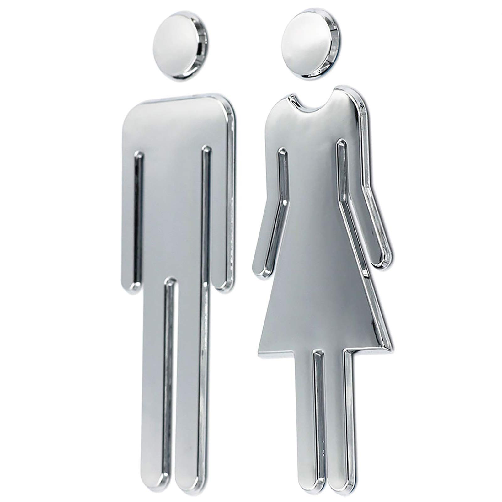 RJWKAZ Acrylic Adhesive Backed Men’s and Women’s Bathroom Sign 7.8″ (Silver)