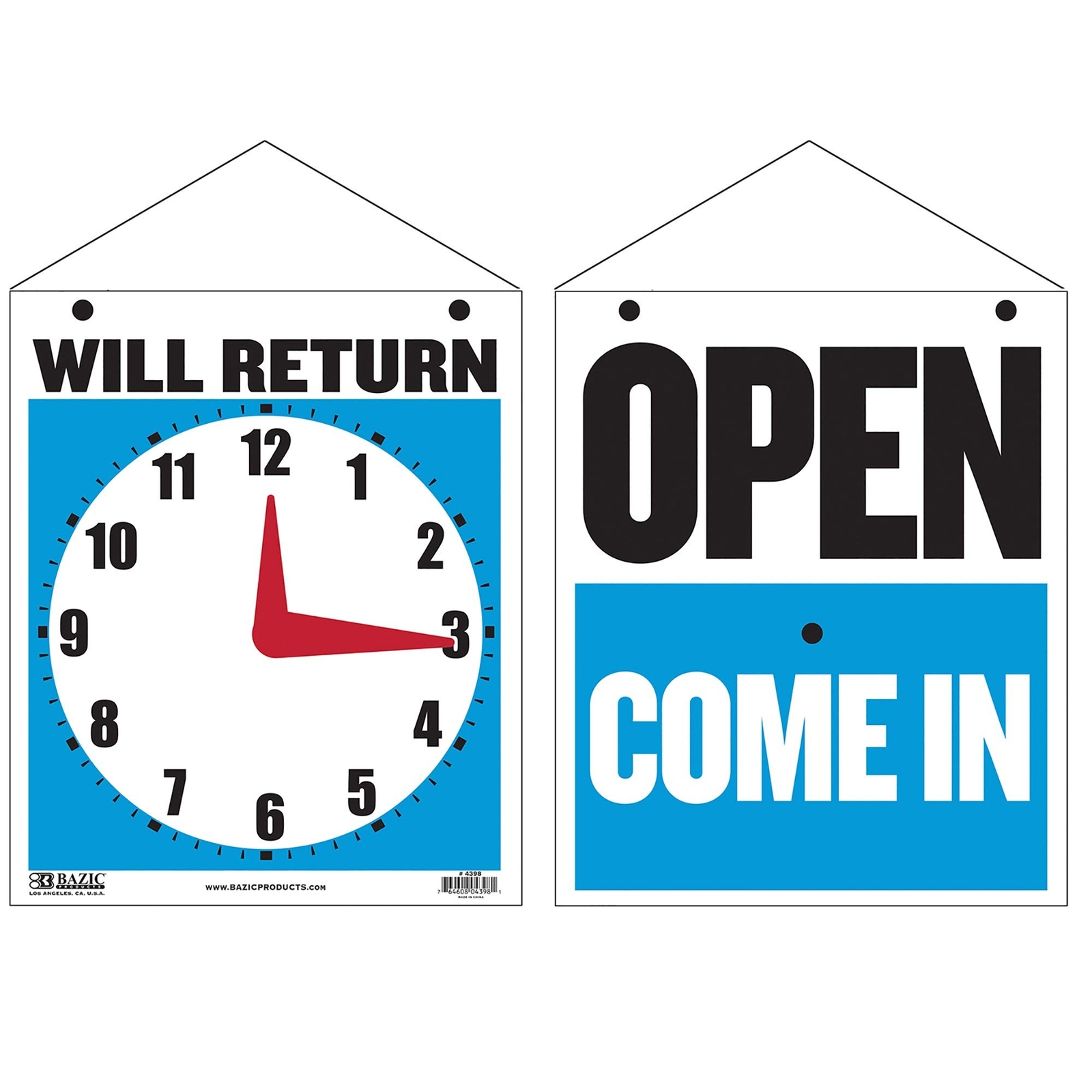 BAZIC Open Sign 7.5″x9″, Clock Will Return Will be Back, Double Sides Plastic…