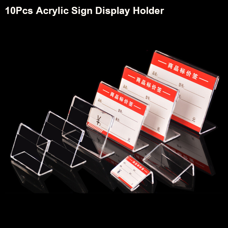 10Pcs Acrylic Sign Display Holder Price Name Card Tag Label Stand Bracket