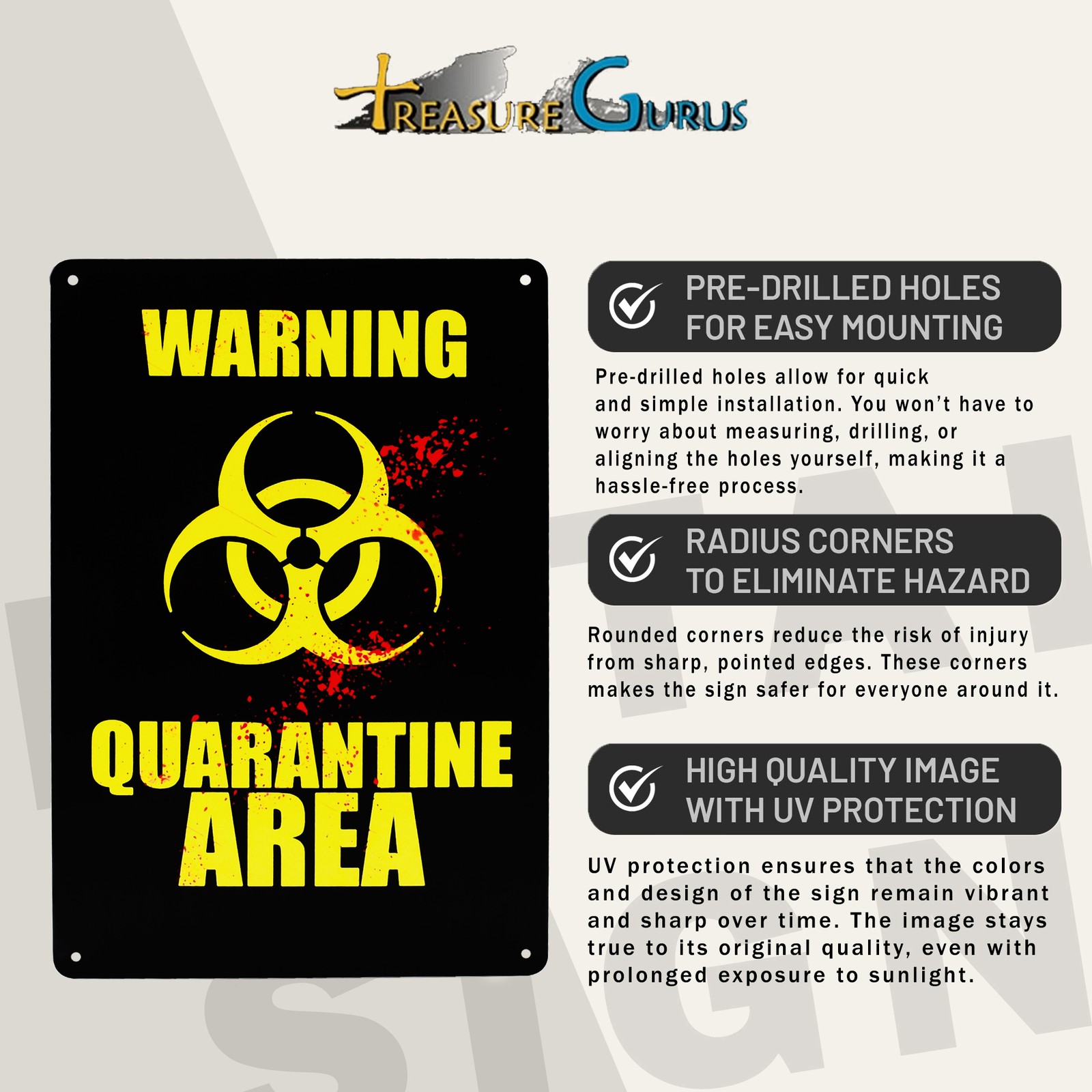 Warning Quarantine Area Metal Haunted House Wall Art Sign Halloween Decorations