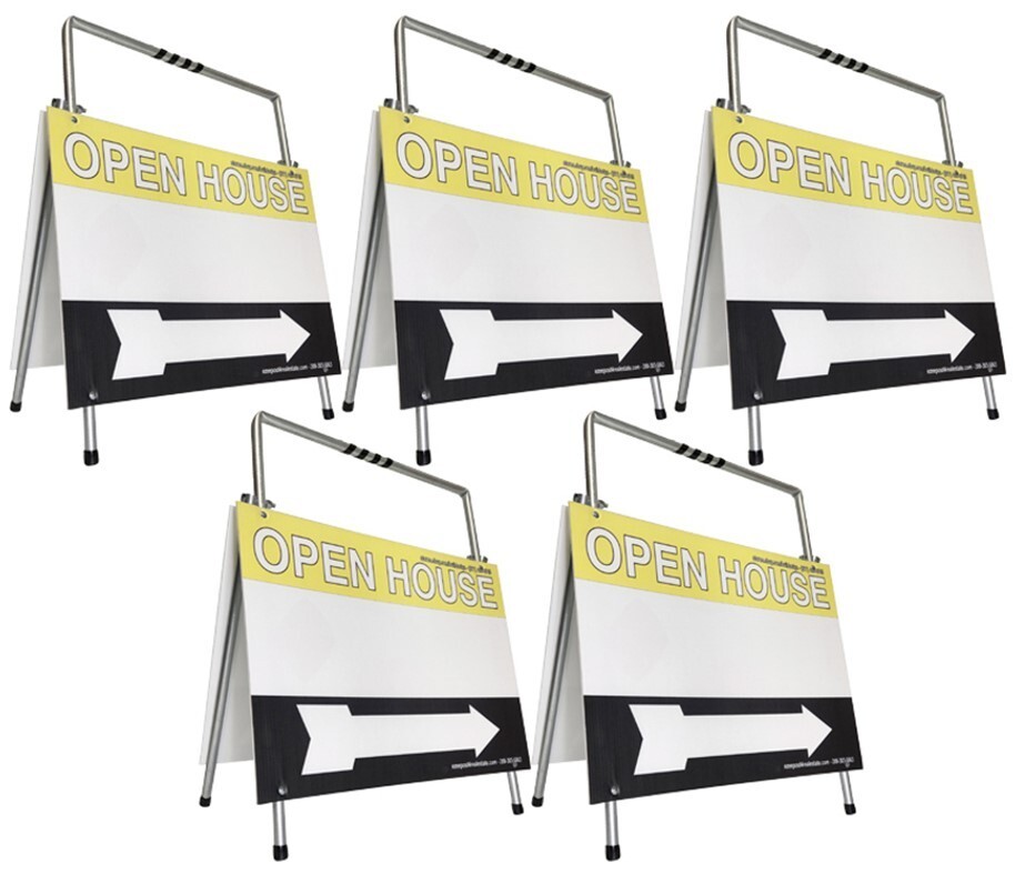 Real Estate Open House Sign Kit Metal A-Frame 5 Pack Yellow White Black