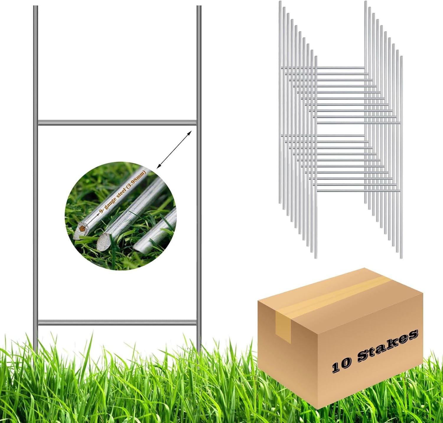 Heavy Duty 9 Gauge Yard Sign Stakes – 10 Pack 30×10 Inch with No Hardware