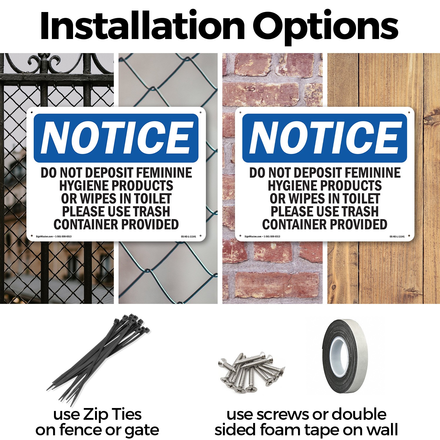 Do Not Deposit Feminine Hygiene Products OSHA Notice Sign, Decal 5 or 10 Pack