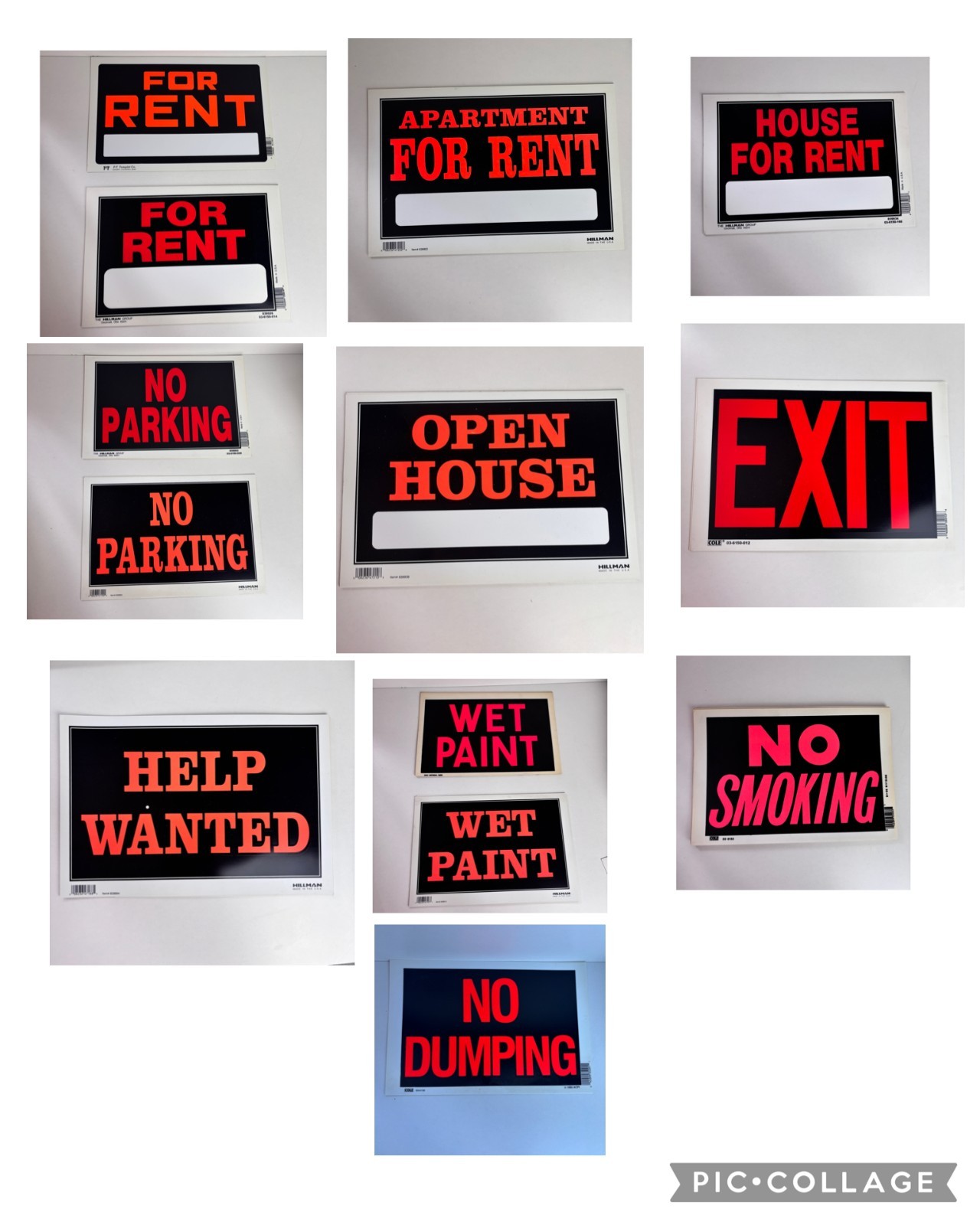 Various Hillman 8 x 11.5″ Plastic Signs: For Rent Apartment, House For Rent..ect