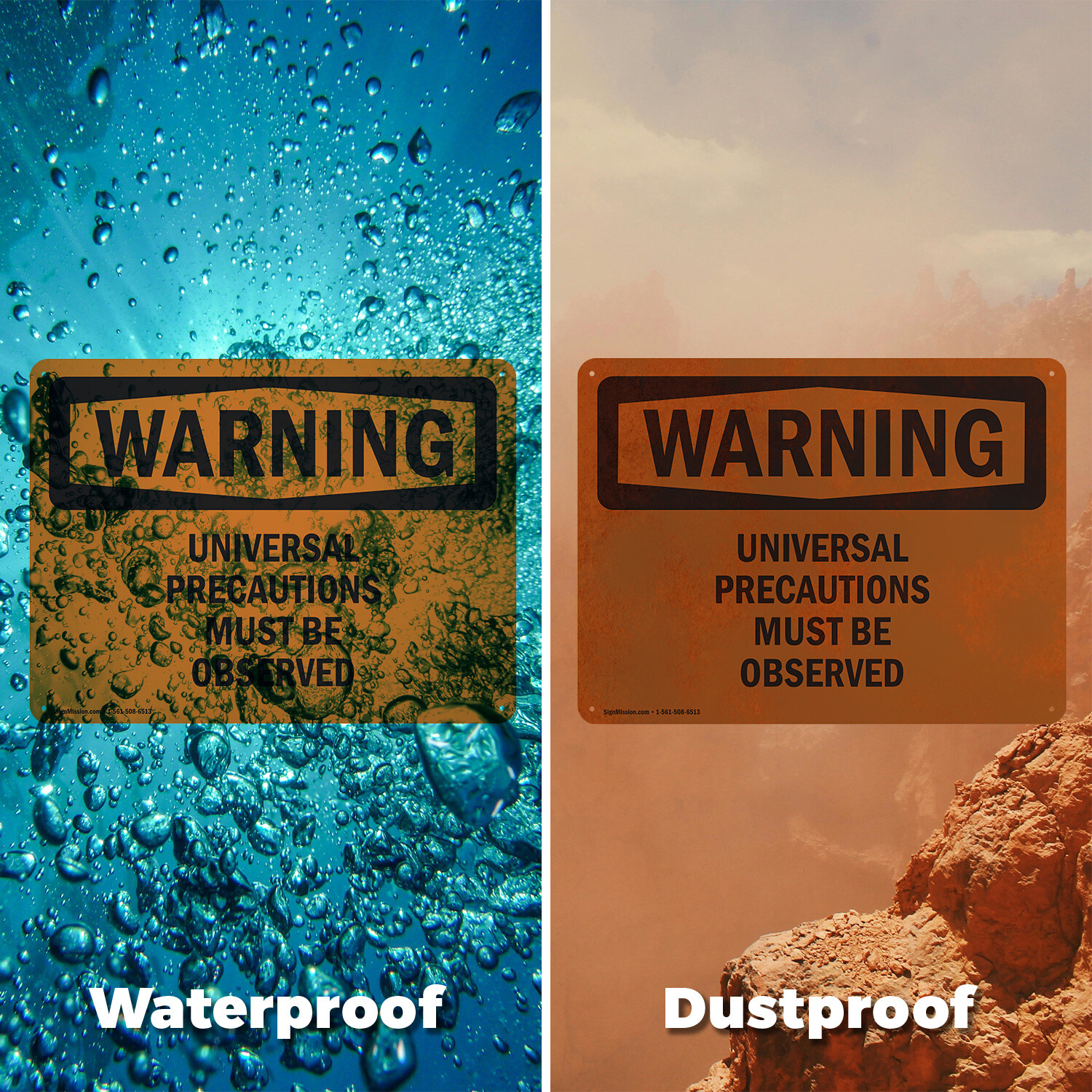(2 Pack) Universal Precautions Must Be Observed OSHA Warning Sign Decal Metal