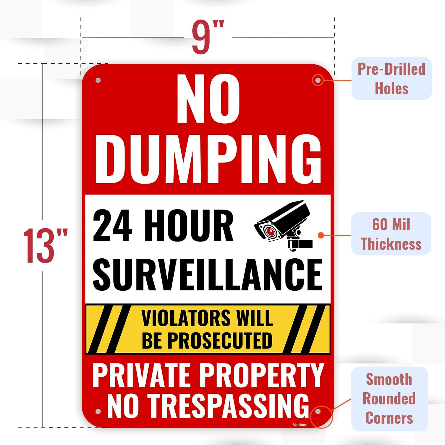 1PC No Dumping Sign Private Property Sign, 13 X 9 Inches – Aluminum – No Illegal