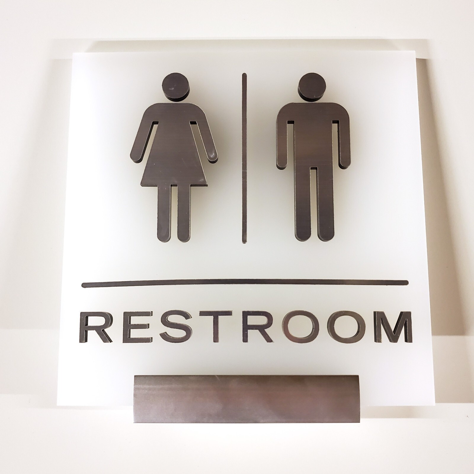 Frosted Acrylic 3D Brushed Chrome Unisex Restroom Sign 8×8″ w/Mount MADE IN USA!