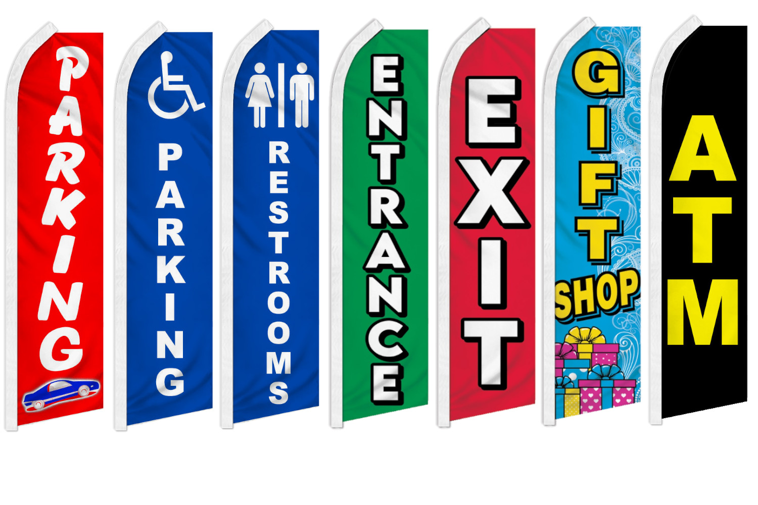 Event Signs Swooper Feather Flutter Flag ATM Exit Parking Restrooms