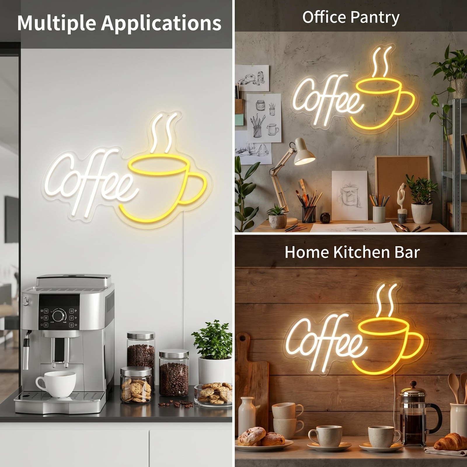 Coffee Neon Sign, Warm White Acrylic Coffee Bar Neon Light, 21.7×13.8 Inch US…