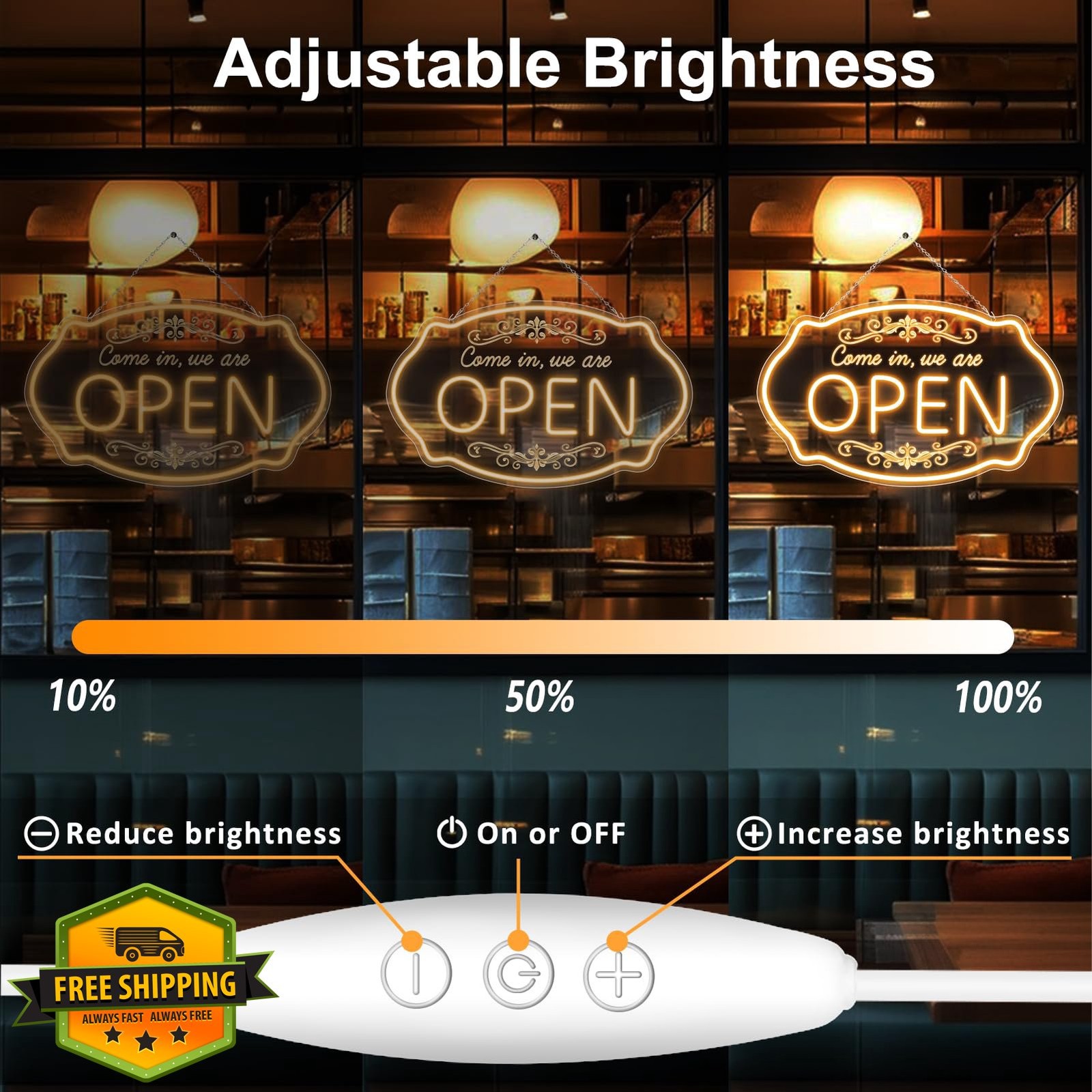 NELTBESIN LED Open Sign 23.5×14 Warm White