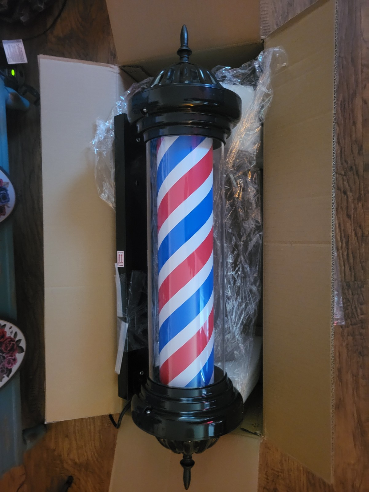LARGE 30″ TALL LED BARBERSHOP POLE ROTATING WALL SIGN LIGHT DECOR – NEW