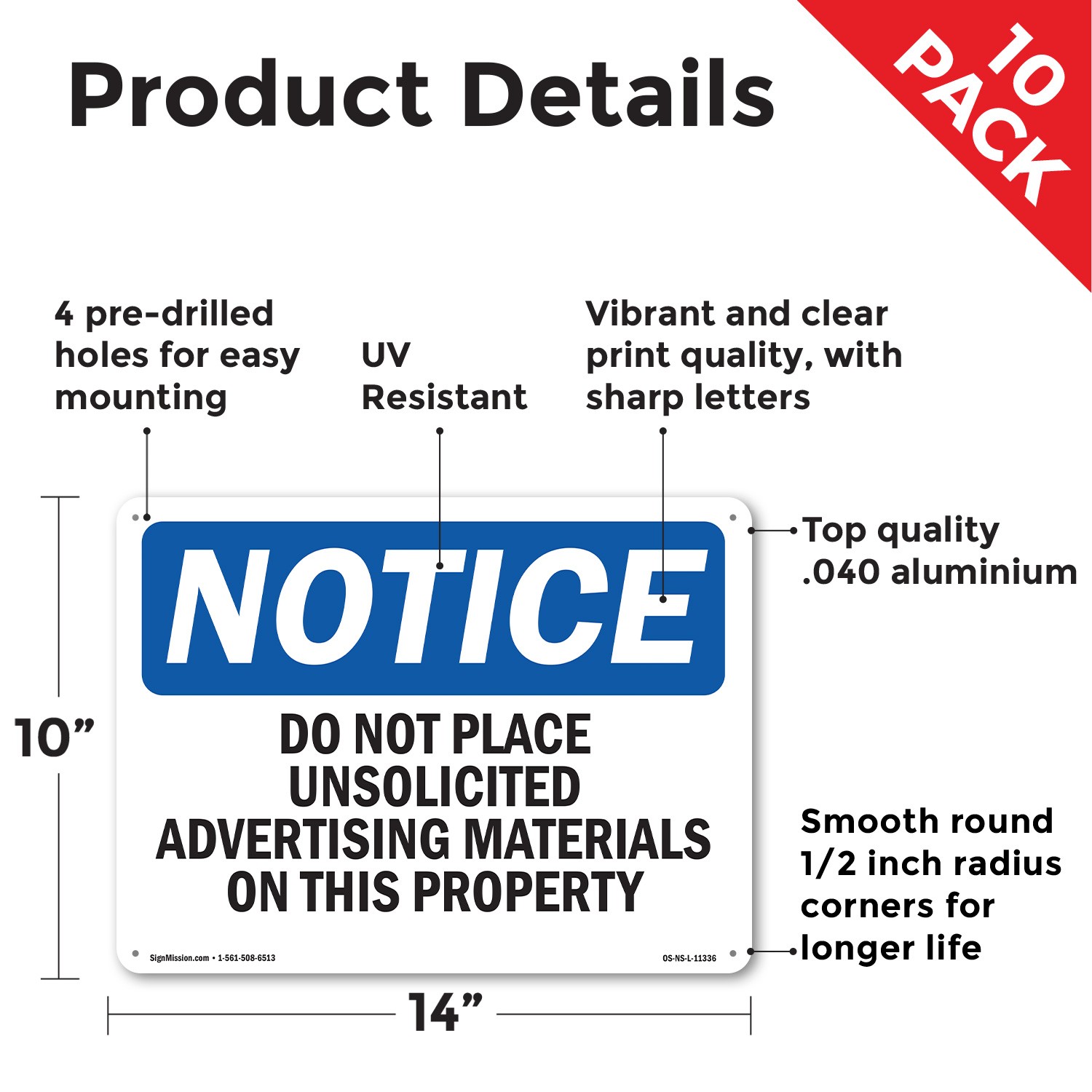Do Not Place Unsolicited Advertising Materials OSHA Notice Sign – 5 or 10 Pack