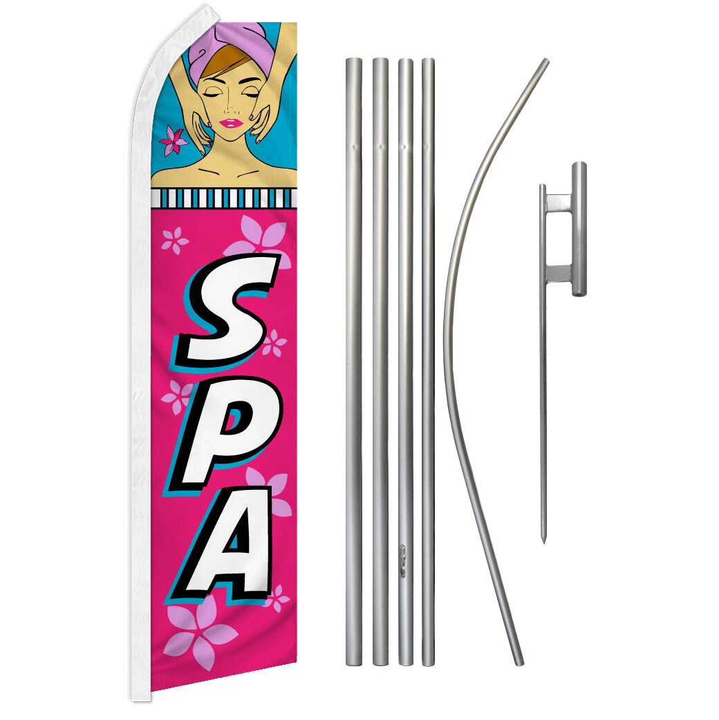 Spa Advertising Swooper Feather Flutter Flag & Pole Kit Beauty Services
