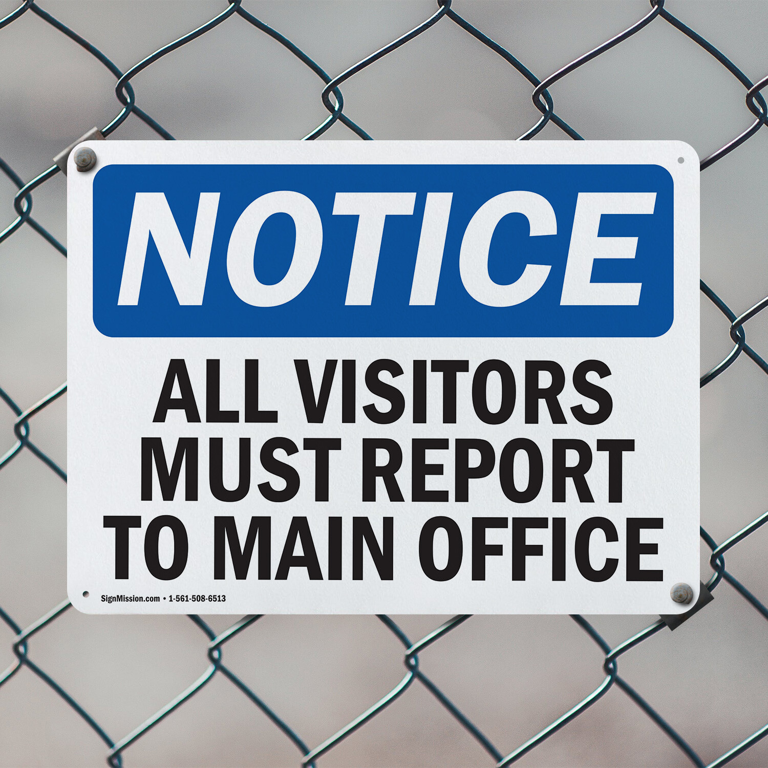 (2 Pack) All Visitors Must Report To Main Office OSHA Notice Sign Decal Metal