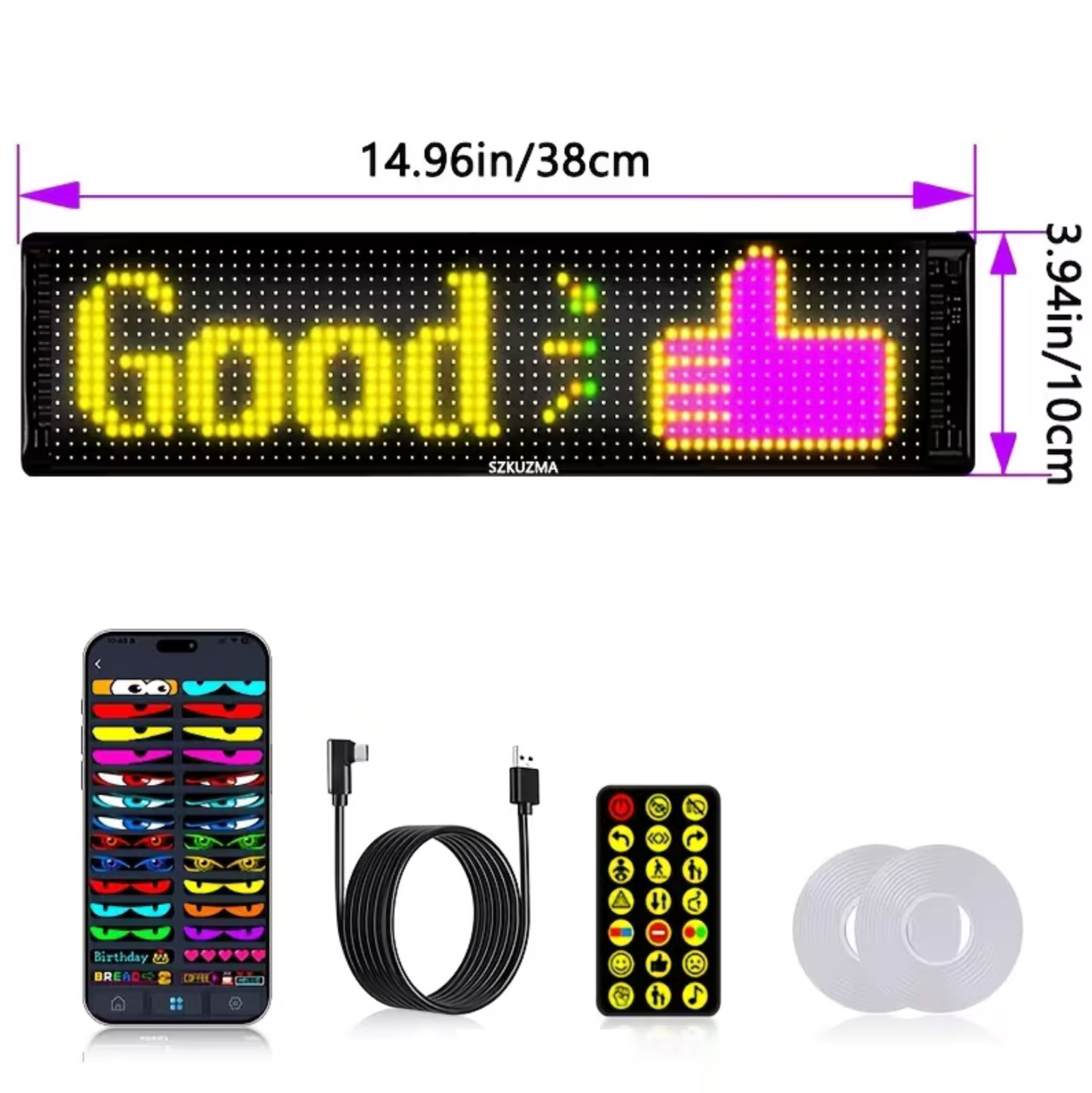 Programmable LED 15″x4″ Flexible Display Remote Control Bluetooth Mobile App