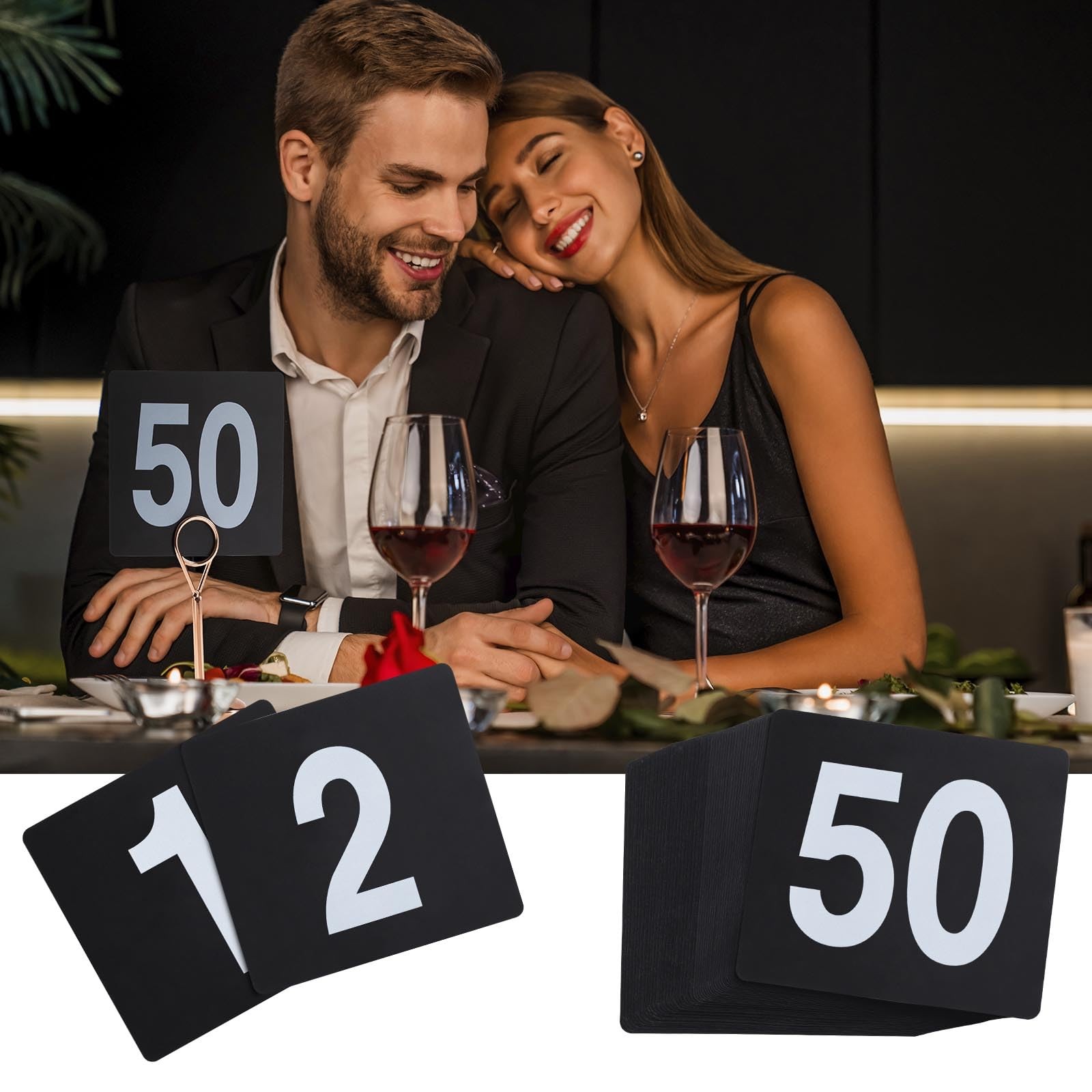 Table Number Cards 1-100, Double Sided Restaurant Table Numbers, 3.5″ Plastic…
