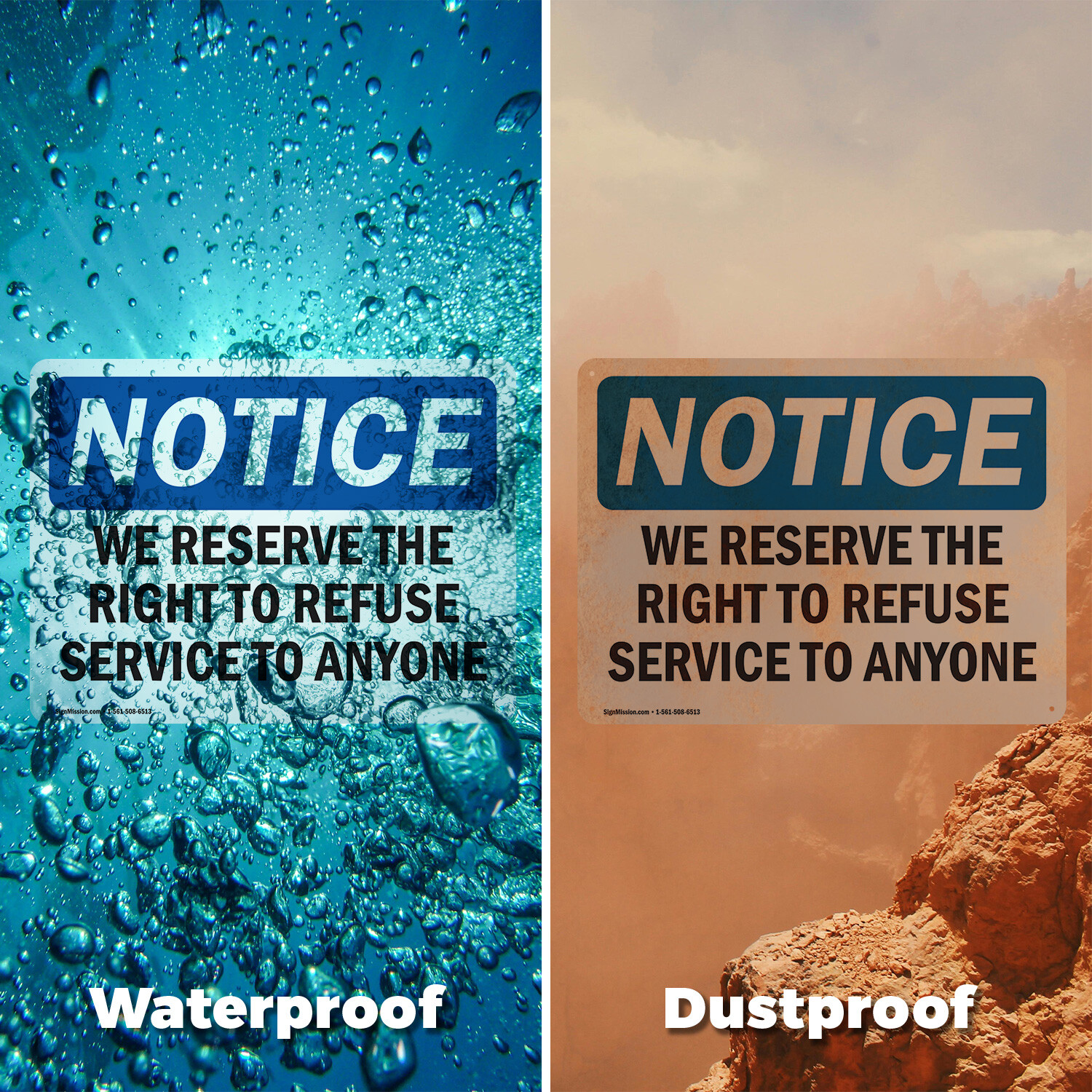 (2 Pack) We Reserve The Right To Refuse Service To Anyone OSHA Notice Sign Decal