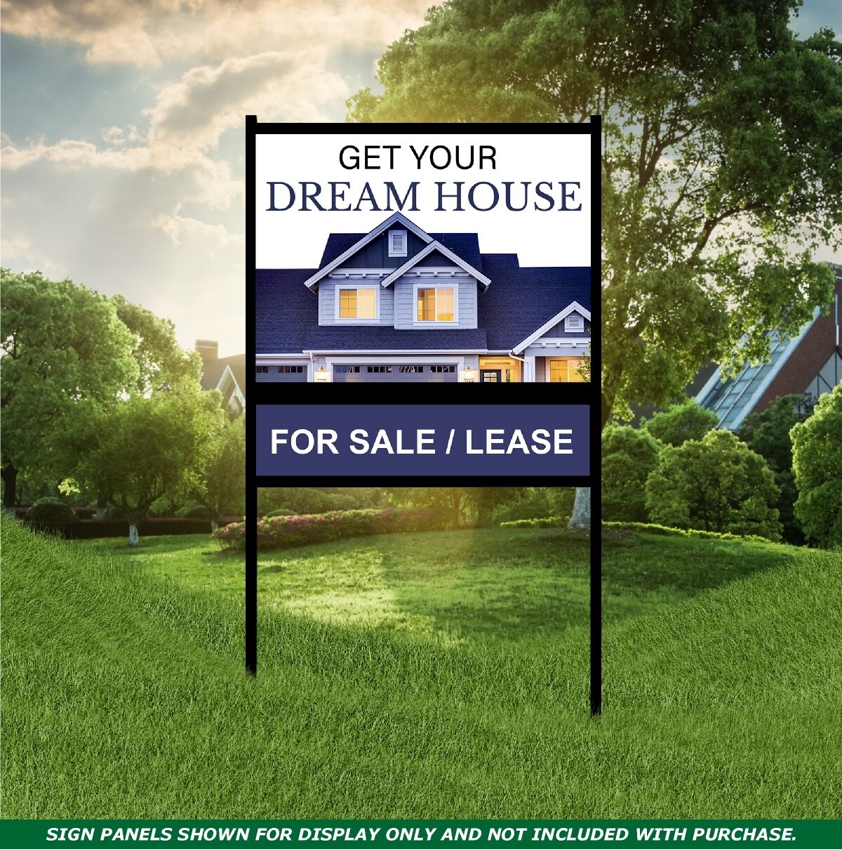 Real Estate Yard Sign Metal Frame, 18 x 24 Slide-In (1) Rider, Black (Pack of 5)