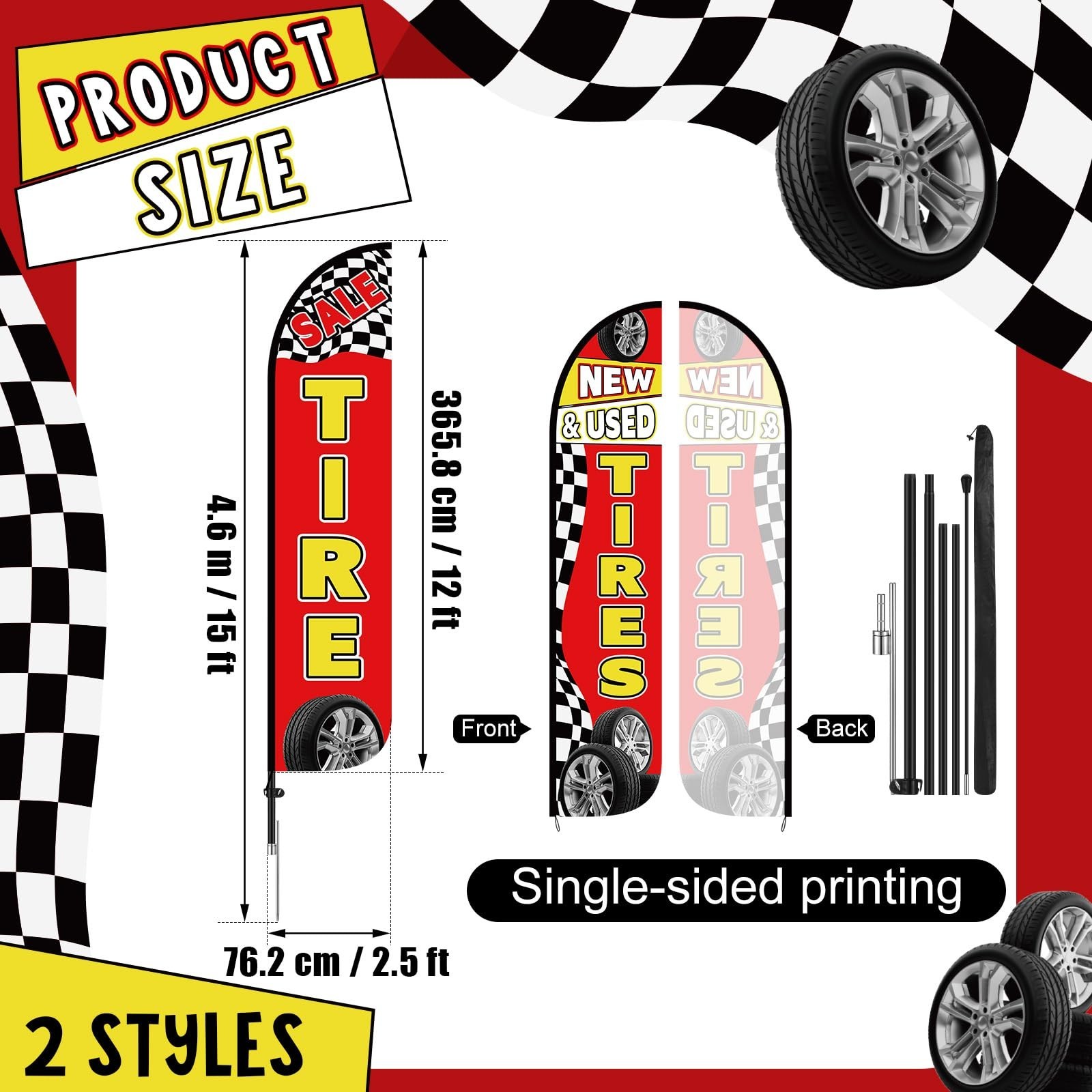 Remagr 2 Pack 15 Feet Tire Sale King Flags New and Used Tires Shop Feather Fl…