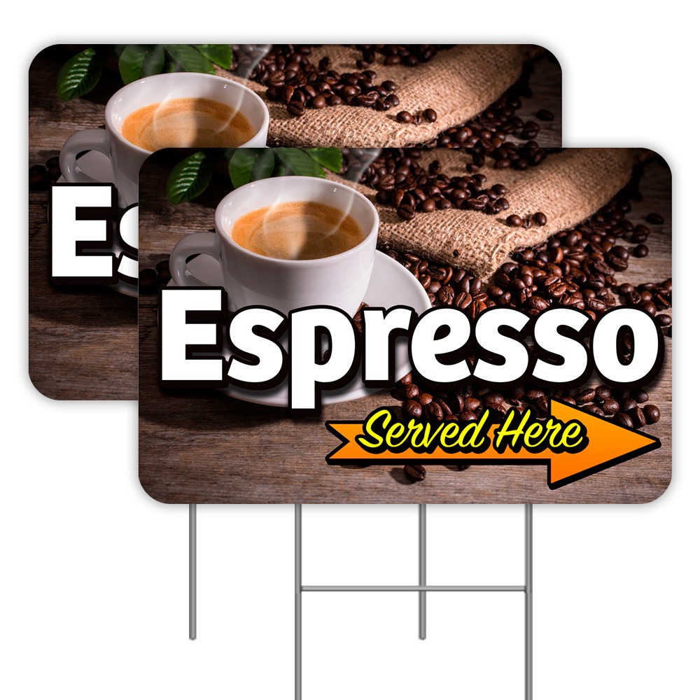 Espresso (Arrow) 2 Pack Double-Sided Yard Signs 16″ x 24″ with Metal Stakes (Mad
