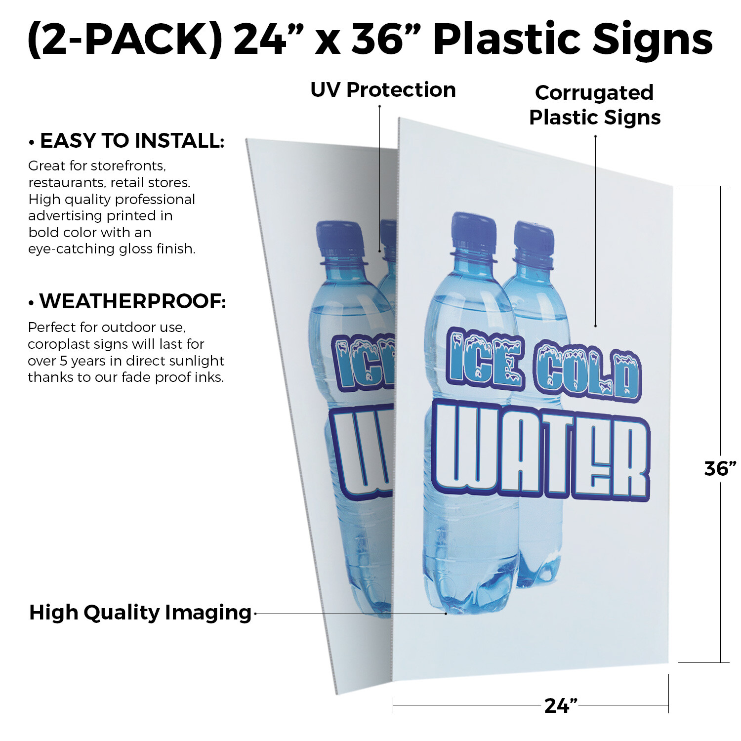 Ice Cold Water 24″ x 36″ 2 Pack Of Store Sign Plastic Or Decal