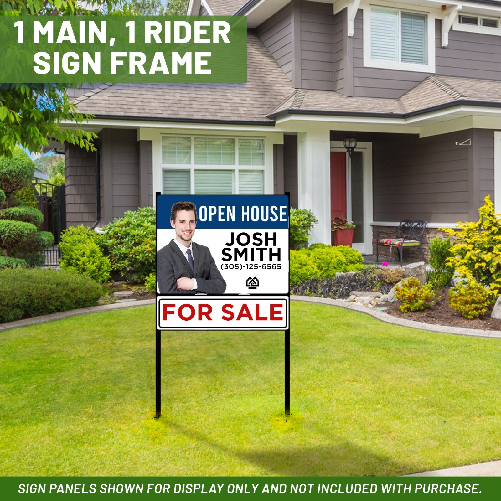 Real Estate Yard Sign Metal Frame, 18 x 24 Slide-In (1) Rider, Black (Pack of 5)