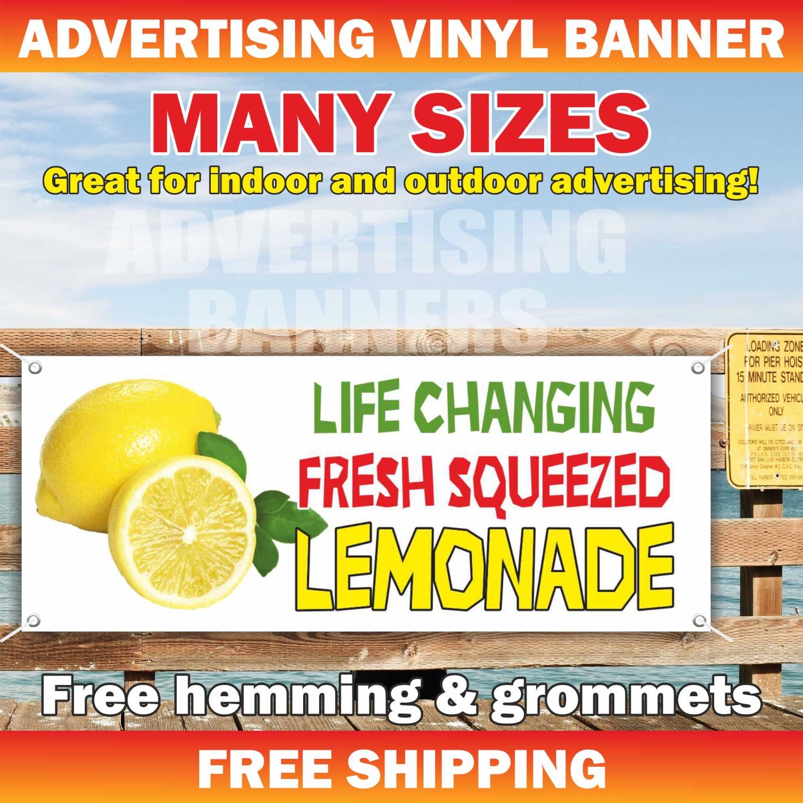 FRESH SQUEEZED LEMONADE Advertising Banner Vinyl Mesh Sign Ice Cold Drinks Tea