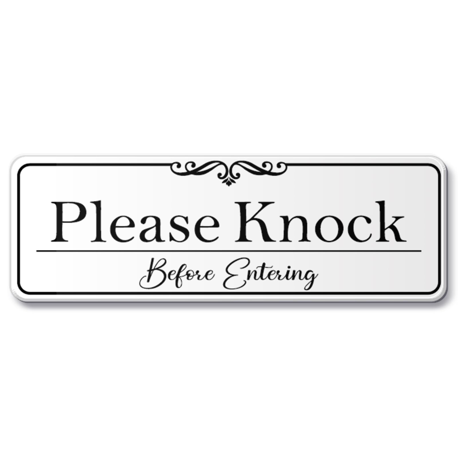9×3 Inch Please Knock Before Entering Sign Acrylic SelfStick Elegant White