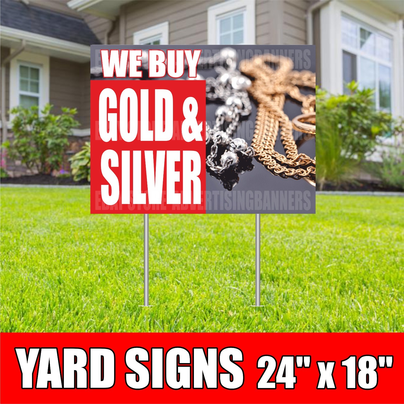 WE BUY GOLD & SILVER Yard Sign with H-Stakes Pawn Shop Pay Cash Jewelry
