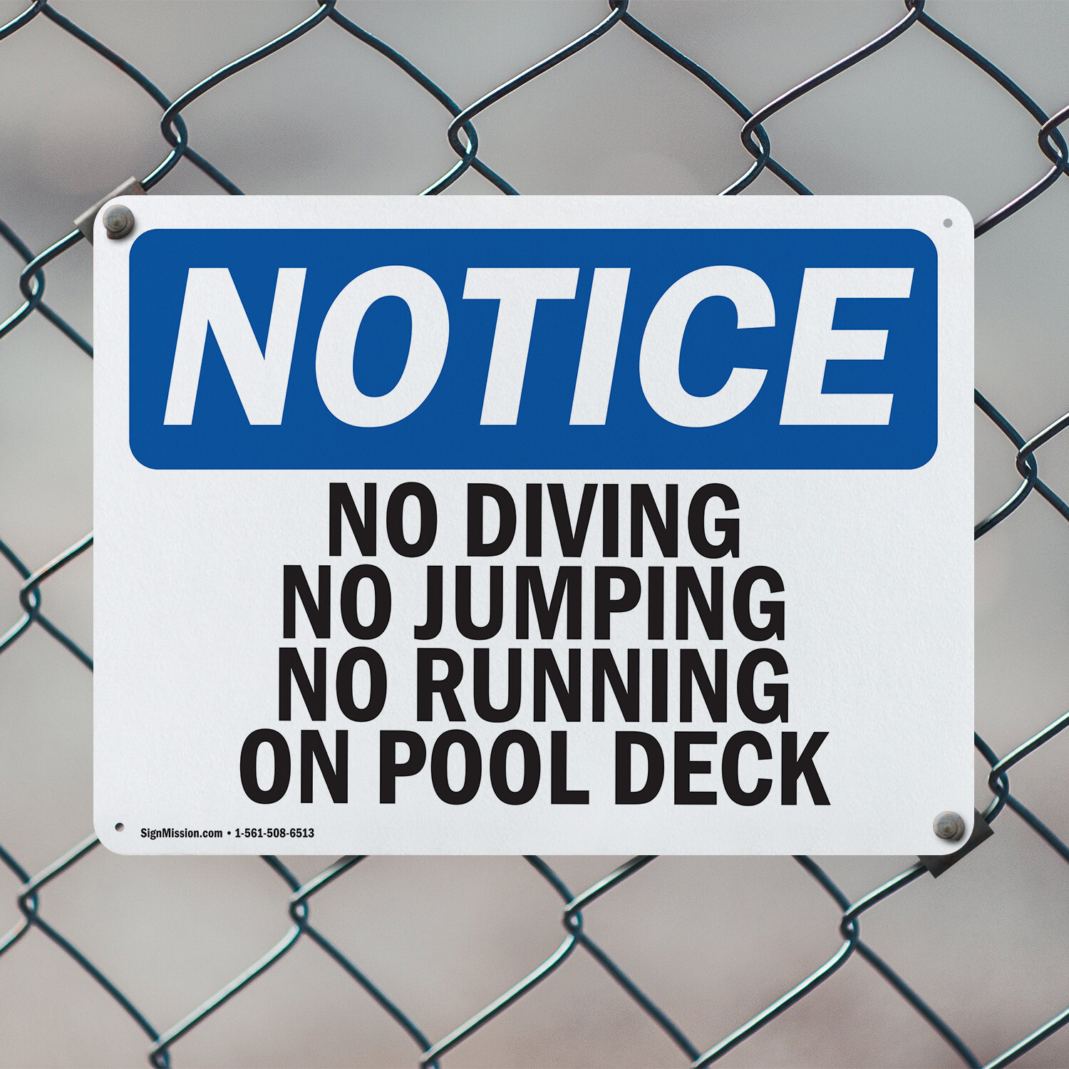 (2 Pack) No Diving No Jumping No Running On Pool Deck OSHA Notice Sign Decal