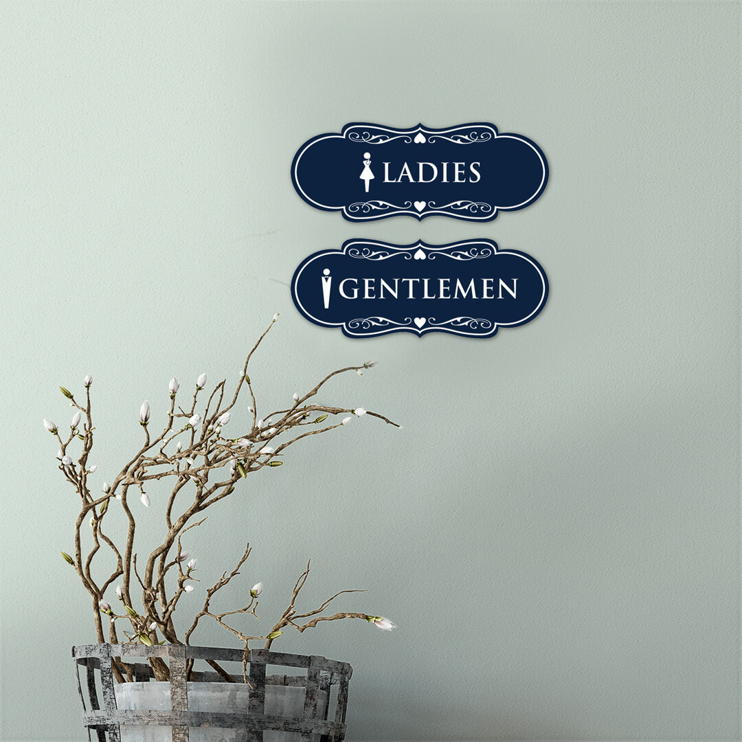 Designer Ladies and Gentlemen Figurines Restroom Signs (Set of 2)