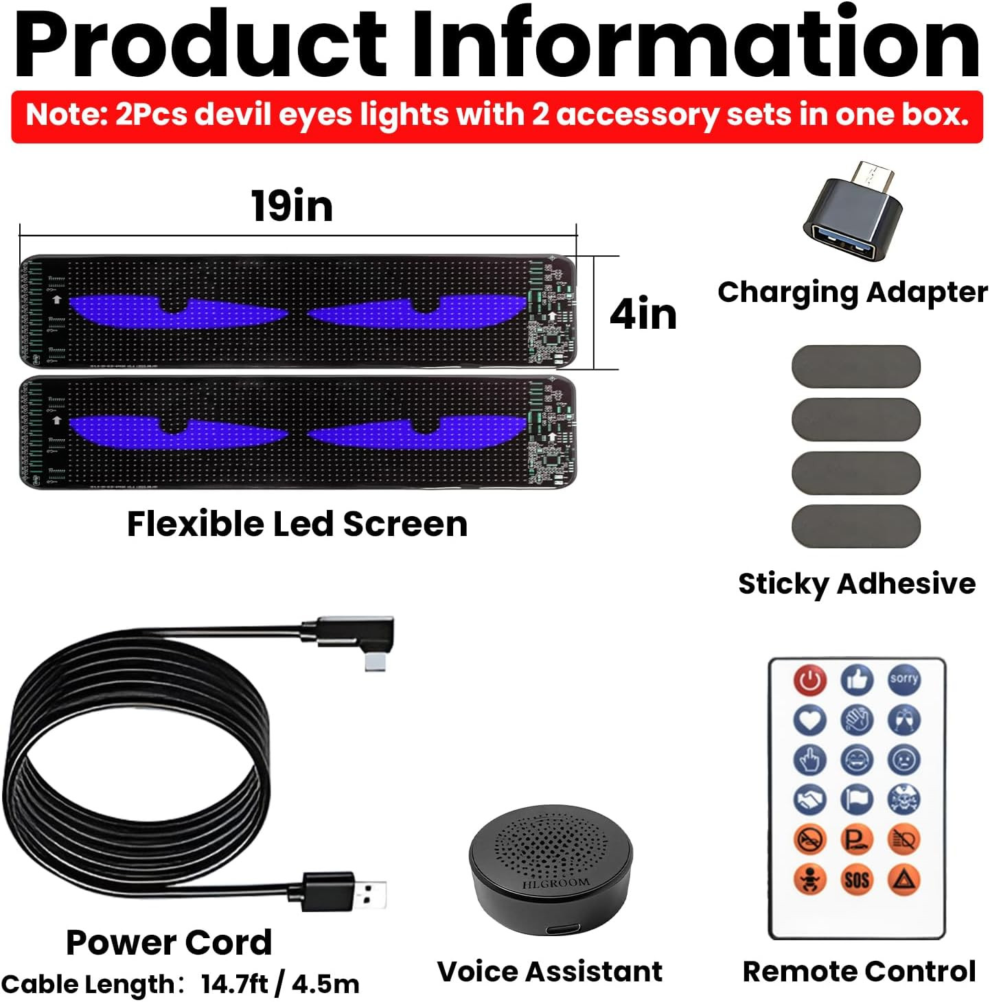 2PCS Programmable LED Devil Eyes for Car Windshield with App Control