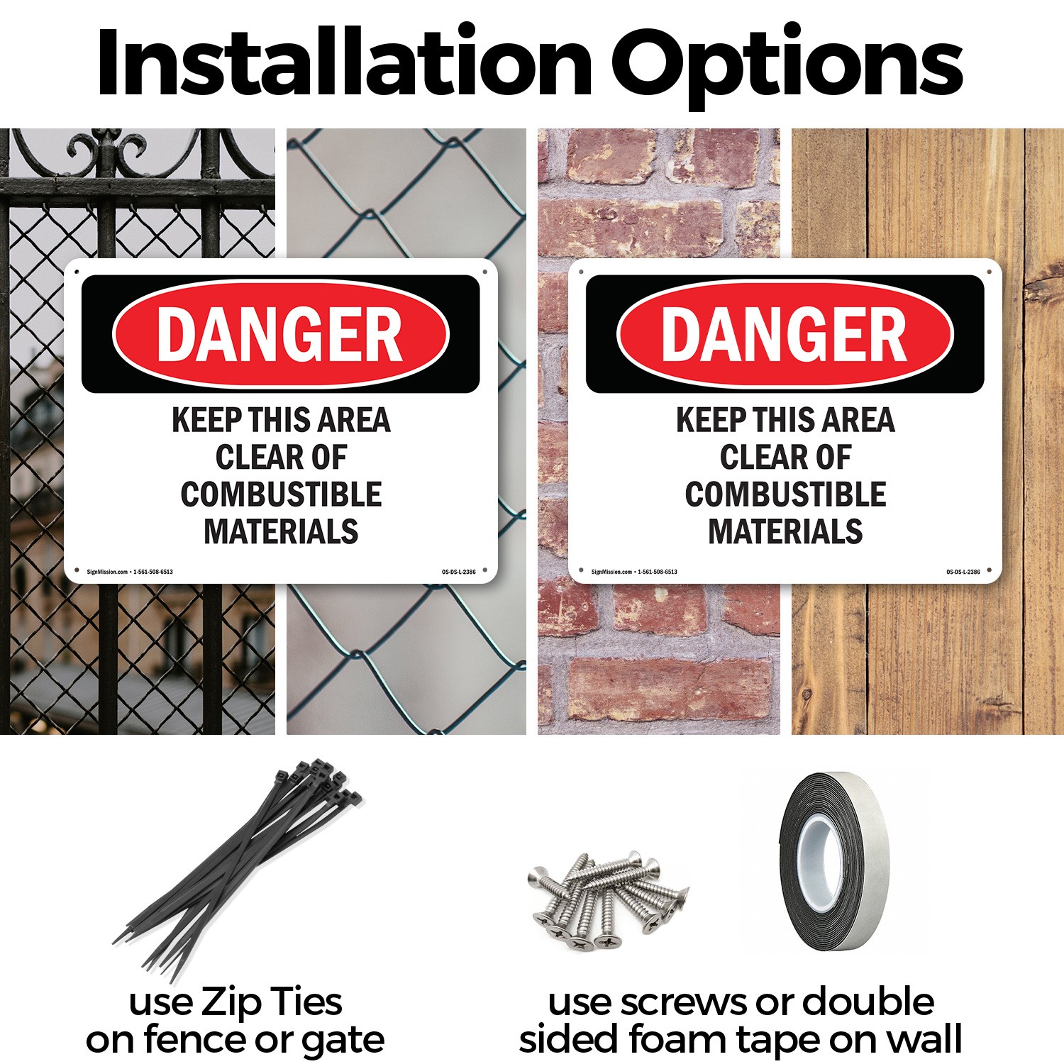 Keep This Area Clear Of Combustible Materials OSHA Danger Sign, Decal 5/10 Pack