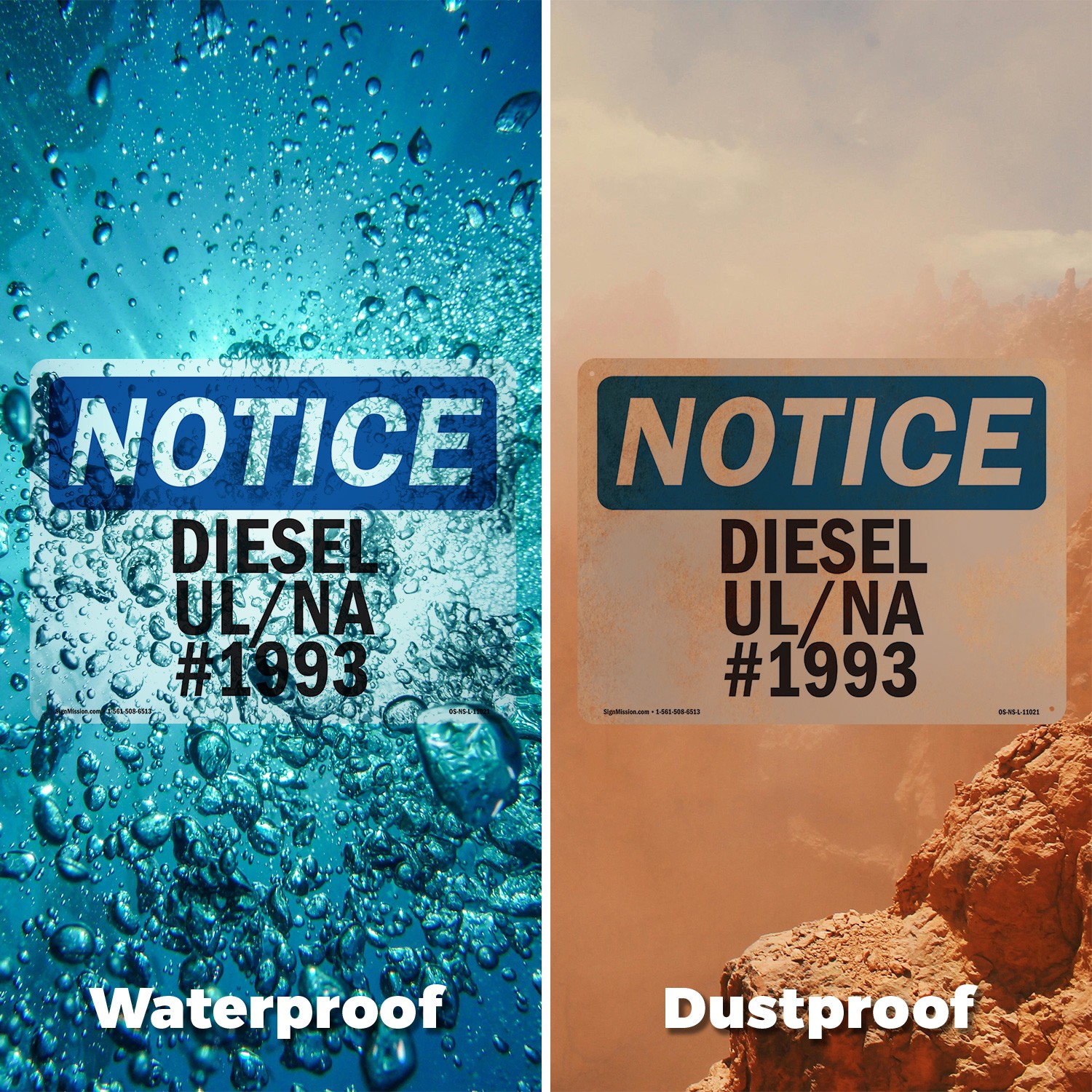 Diesel Un Na # 1993 OSHA Notice Sign Metal, Plastic, Or Decal – 5 or 10 Pack