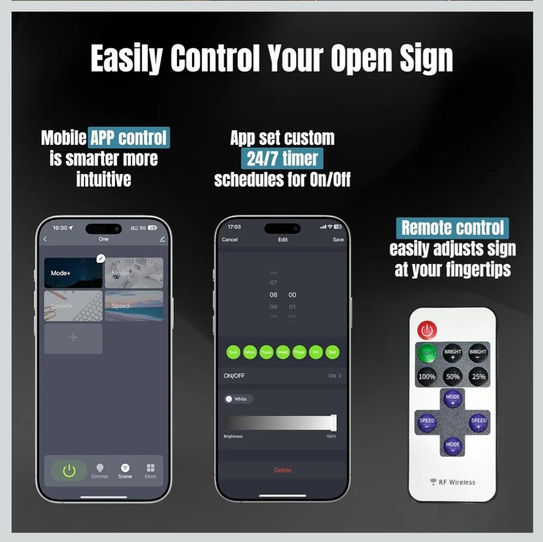 Open Sign with App & Remote Control Timer Adjustable Door Sign for business 3D