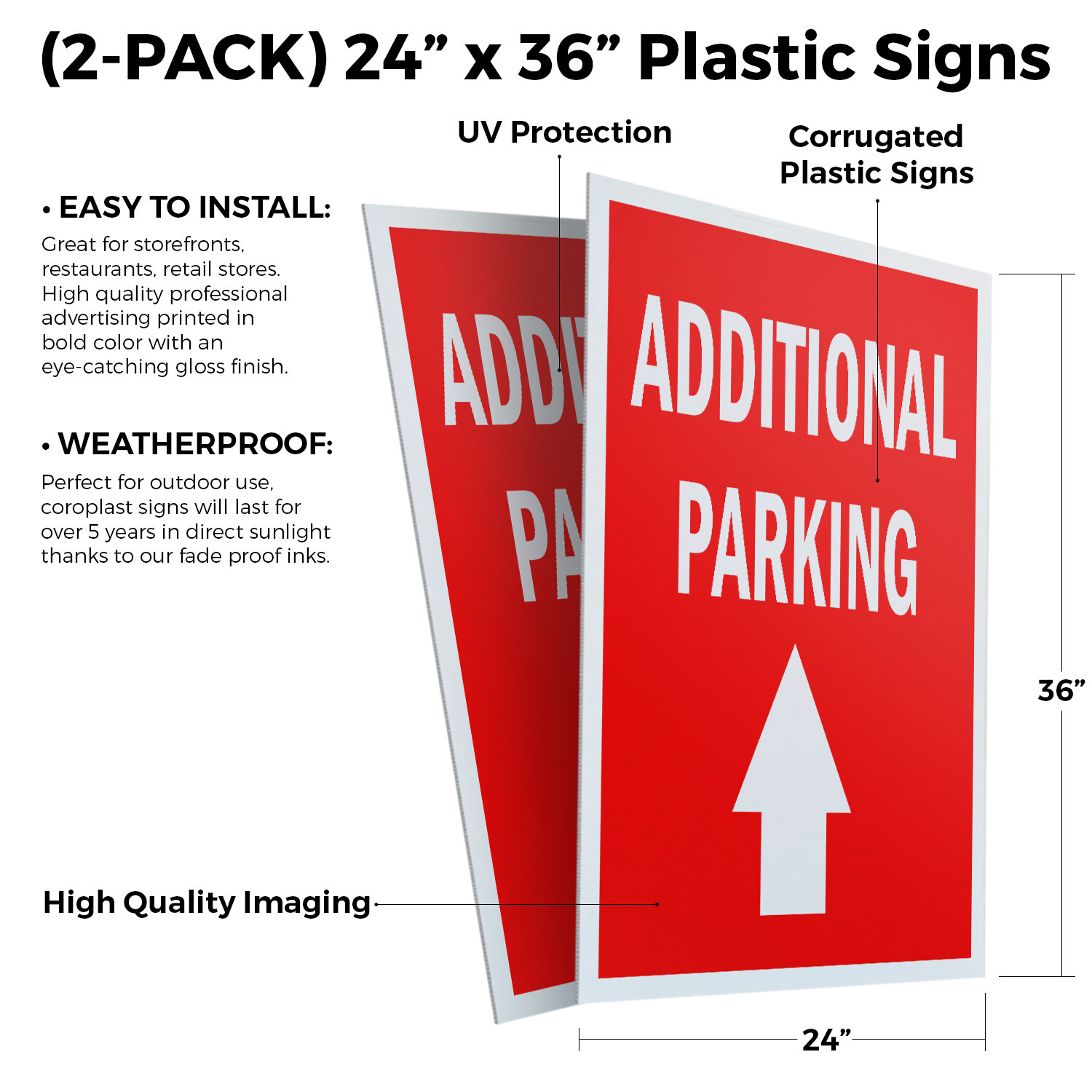 Additional Parking With Up Arrow 24″ x 36″ 2 Pack Of Store Sign Plastic Or Decal