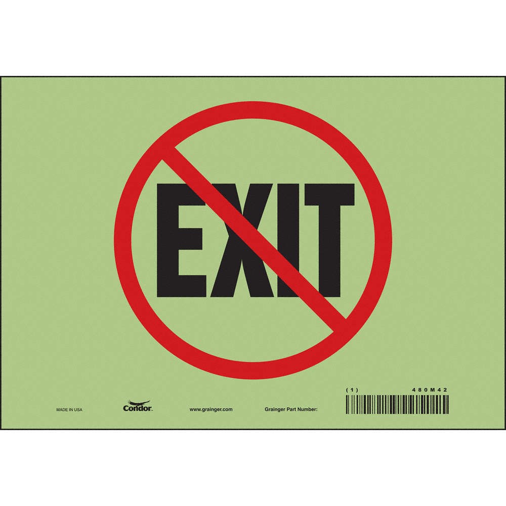 CONDOR 480M42 Safety Sign,14 inx10 in,Glow Vinyl 480M42