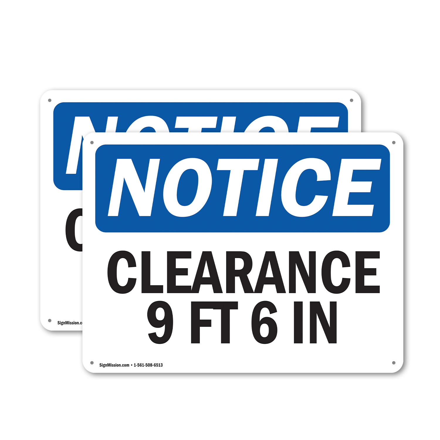 (2 Pack) Clearance 9 Ft 6 In OSHA Notice Sign Decal Metal Plastic
