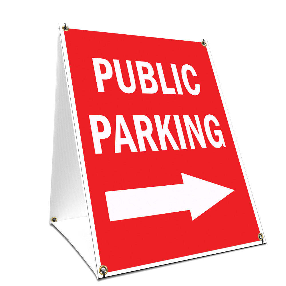 A-frame Sidewalk Public Parking With Arrow Sign With Graphics On Each Side