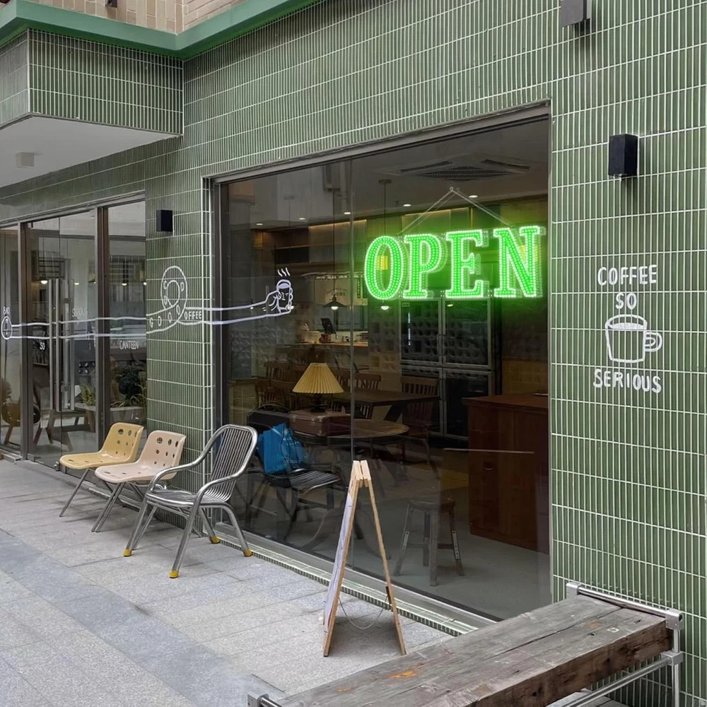 Bright Green LED Open Sign with Remote Control for Store, Bar, or Salon