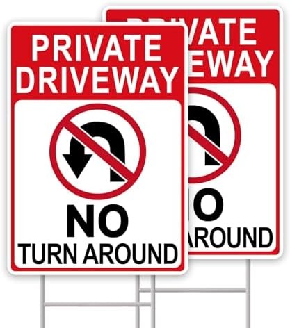 No Turn Around Driveway Sign, 2 Pack Private Driveway Signs 14″x10″ Double-Sided