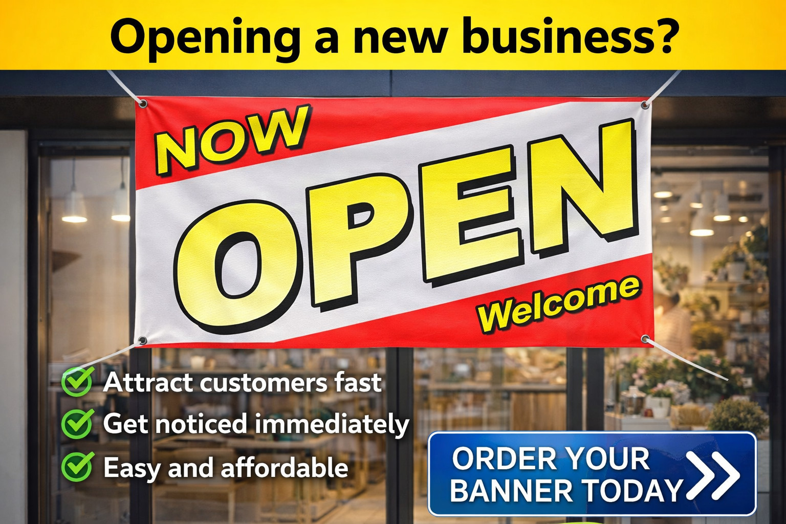 Now Open Banner – Outdoor Vinyl Advertising Sign Flag with Grommets