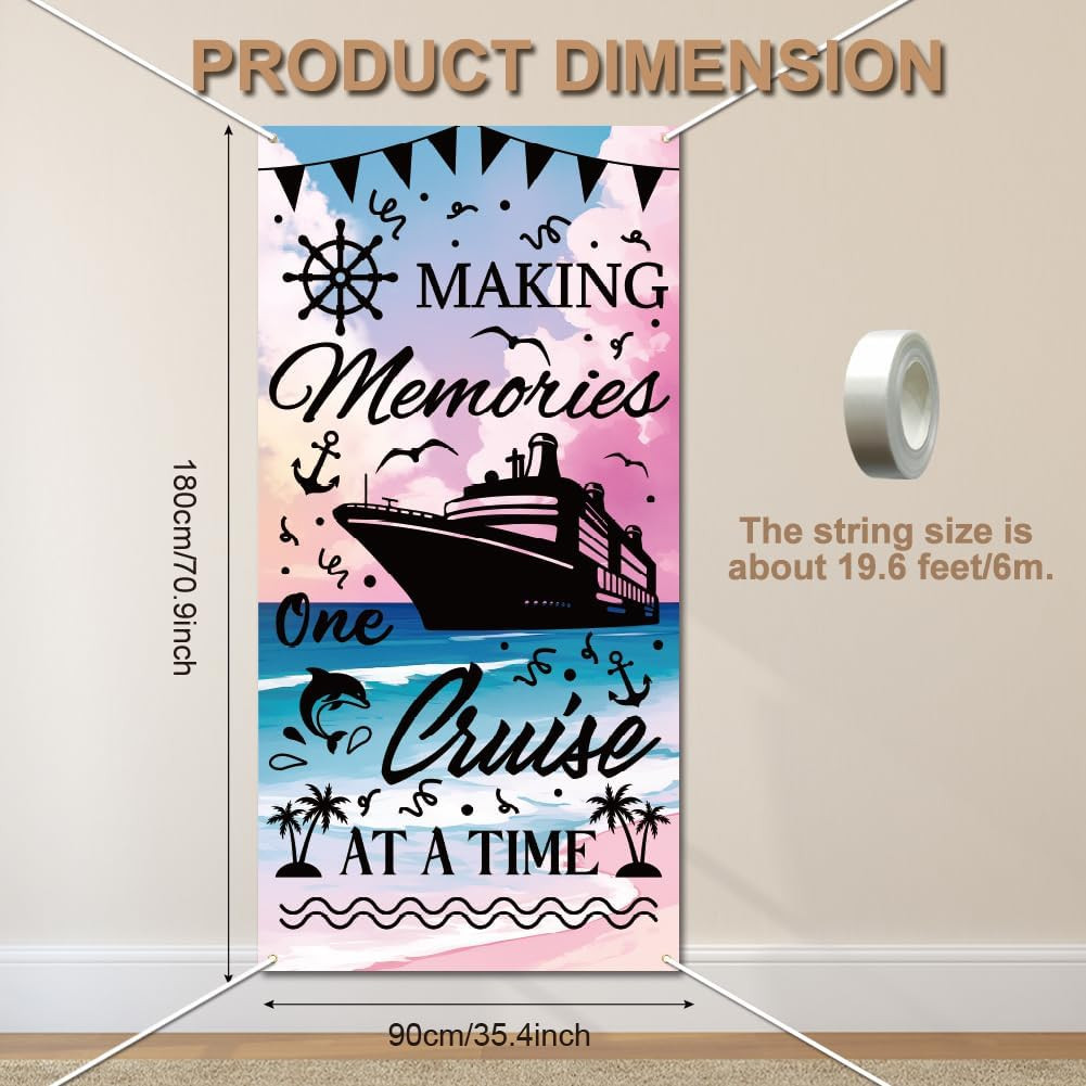 Cruise Ship Background Photo Door Banner for Party Decor, 5.9X2.9Ft Ocean Travel