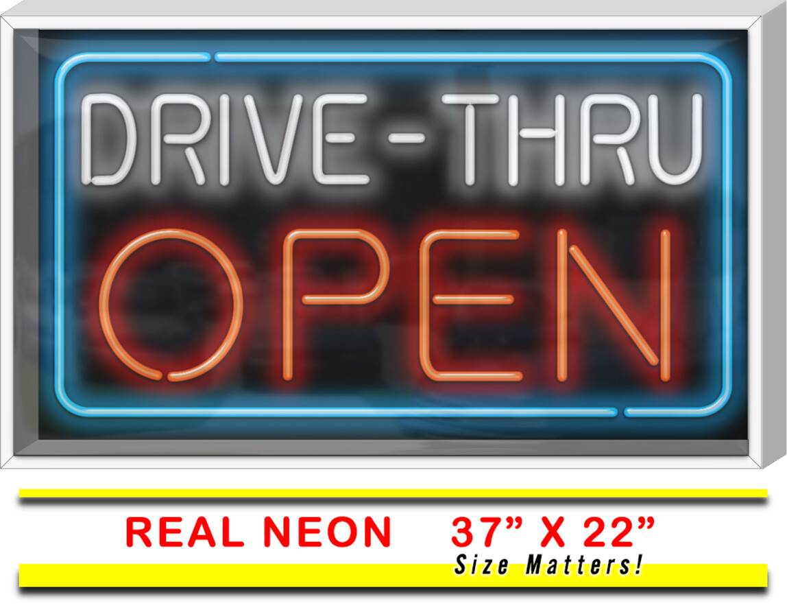 OUTDOOR Drive Thru Open Neon Sign | Jantec | 37″ x 22″ | Weatherproof Restaurant