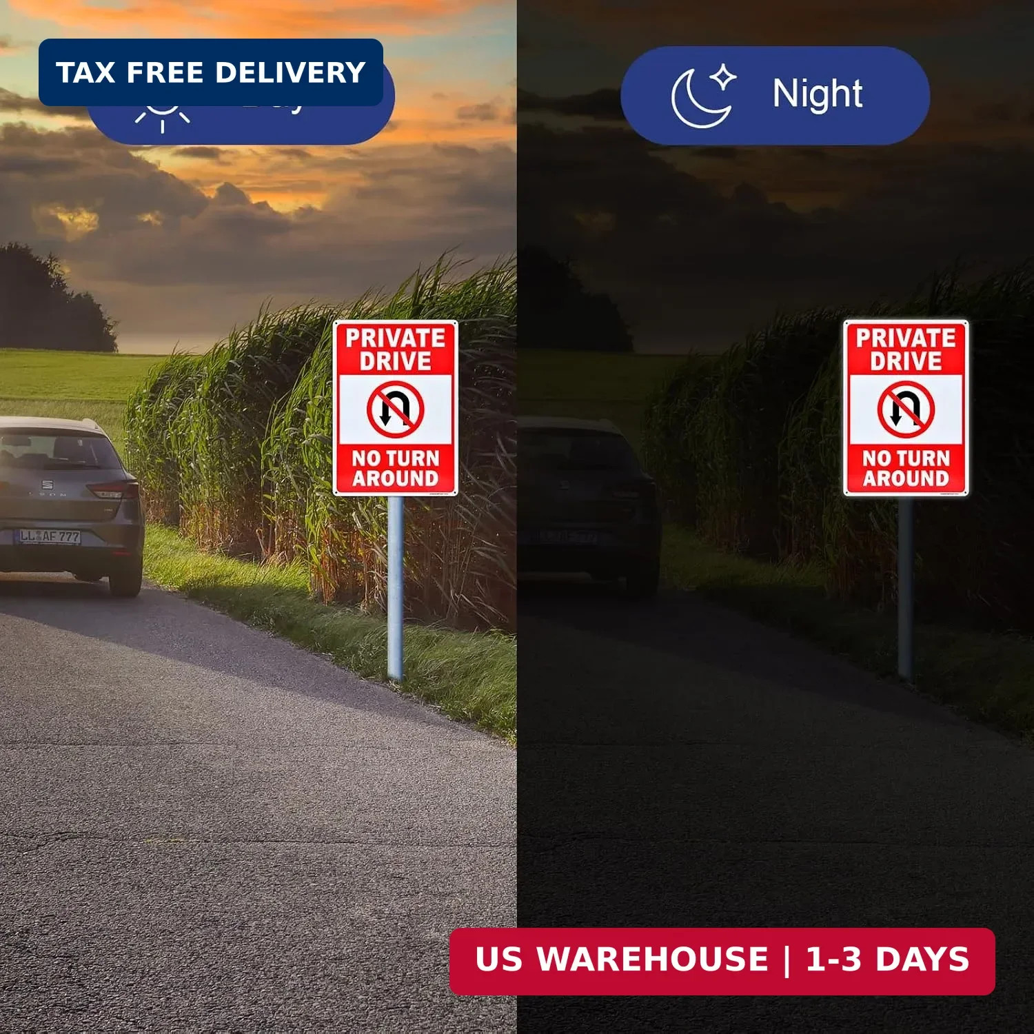 Private Drive Sign, No Turn Around Sign, Driveway Signs No Turnaround, 2 Pack 14